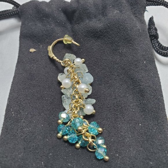 Ali Khan crystal glass bead cluster cascade drop earring aquamarine sky blue - Picture 3 of 6